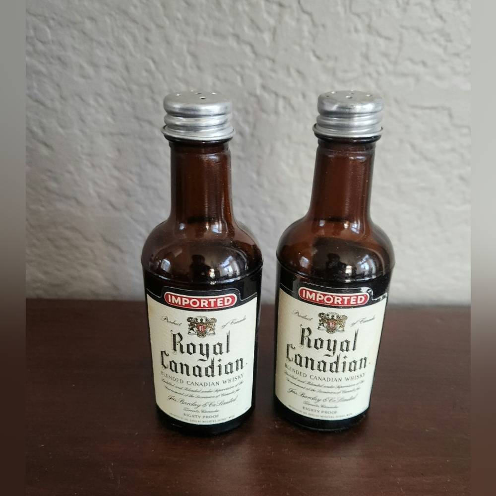 Vintage Royal Canadian Whiskey Mini Bottle Salt & Pepper Shakers Set of 2 ~ $15